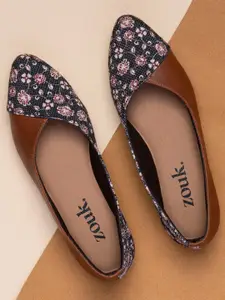 ZOUK Women Black & Brown Printed Ballerinas Flats