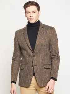 Spirit Men Brown Solid Single-Breasted Woolen Blazers