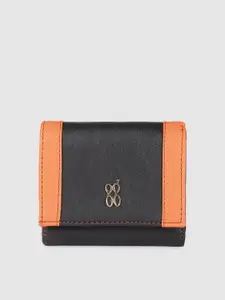 Baggit Women Black & Orange Colourblocked Three Fold Wallet