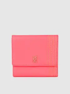 Baggit Women Coral Pink Embroidered Three Fold Wallet
