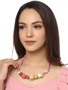 Yellow Chimes Pink & Red Beaded Statement Necklace