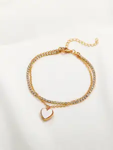 Yellow Chimes Yellow Chimes Women Gold-Plated Crystal Heart Charm Bracelet