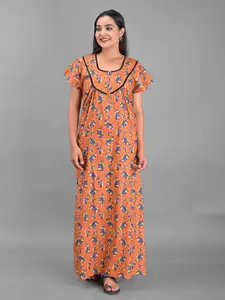 Apratim Bronze-Toned Women Printed Maxi Nightdress