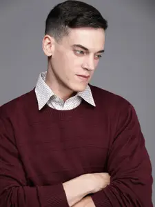 Raymond Men Maroon Striped Pullover