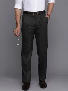 Raymond Men Solid Classic Fit Pleated Mid-Rise Formal Trousers