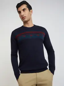 Raymond Men Navy Blue Printed Pullover