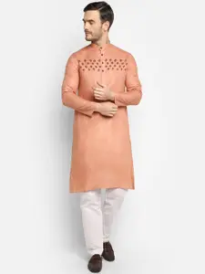 DEVOILER Men Nude-Coloured Quirky Embroidered Thread Work Kurta