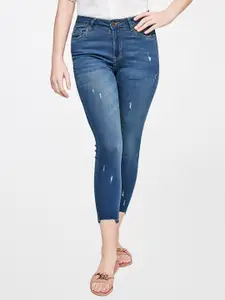 AND Women Blue High-Rise Low Distress Light Fade Jeans