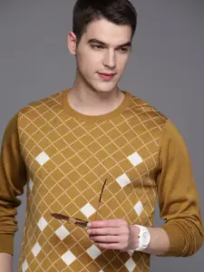 Raymond Men Mustard & White Checked Pullover