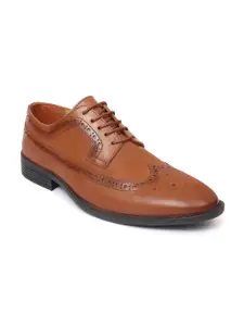 Zoom Shoes Men Tan Textured Leather Formal Brouges
