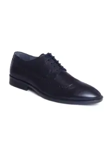 Zoom Shoes Men Black Textured Leather Formal Brouges