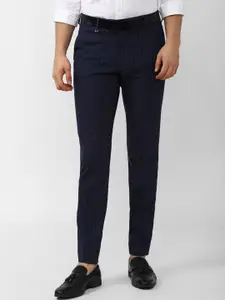 Van Heusen Men Navy Blue Striped Slim Fit Trousers