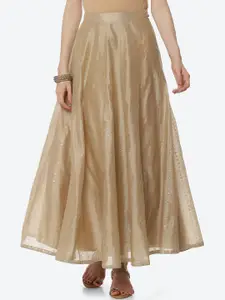 Rangriti Women Gold-Toned Solid Flared Maxi Skirts