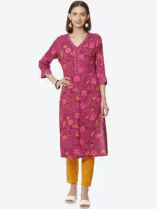 Rangriti Women Purple Floral Printed Kurta