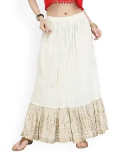 Varanga Off-White  Crinkled Maxi Pure Cotton Skirt