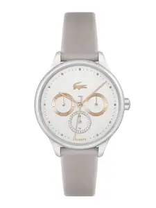 Lacoste Women Silver-Toned Embellished Dial & Grey Leather Straps Analogue Watch 2001207