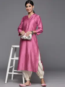 Varanga Women Pink Solid Cotton Dobby Kurta
