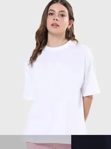 Bewakoof Women Blue Pack Of 2 Drop-Shoulder Sleeves Oversized Cotton T-shirt