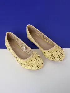 max Women Yellow Textured Ballerinas with Laser Cuts Flats