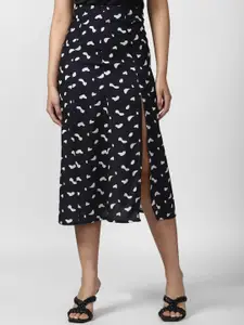 FOREVER 21 Women Black & White Printed A-Line Midi Skirt