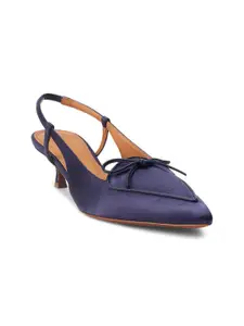 Polo Ralph Lauren Navy Blue Textured Leather Party Kitten Pumps with Bows