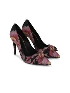 Ted Baker Black Printed Party Stiletto Pumps with Bows