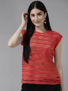 Aarika Red Striped Extended Sleeves Georgette Top