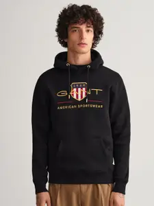 GANT Men Black Printed Hooded Sweatshirt