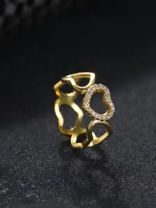 Priyaasi Gold-Plated American Diamond Stone-Studded Heart Link Finger Ring