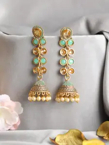 Priyaasi Green Gold-Plated Dome Shaped Jhumkas Earrings