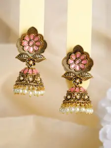Priyaasi Pink Gold-Plated Dome Shaped Jhumkas Earrings