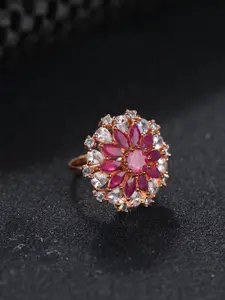 Priyaasi Rose Gold-plated Rose Gold Stone-Studded Adjustable Finger Ring