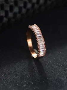 Priyaasi Rose Gold-Plated AD Stone-Studded Baguette Finger Ring