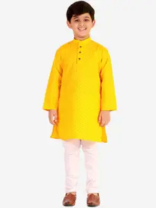 Pro-Ethic STYLE DEVELOPER Boys Yellow Pure Cotton Kurta with Churidar