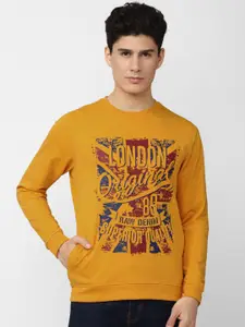 Peter England Casuals Men Cotton Orange Printed Sweatshirt