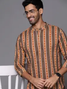 Indo Era Men Brown & Orange Striped Cotton Kurta