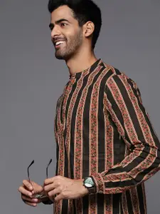 Indo Era Men Black & Maroon Printed Cotton Kurta