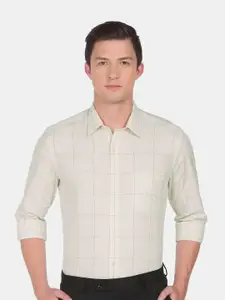 Arrow Men Beige Slim Fit Windowpane Checks Checked Casual Shirt