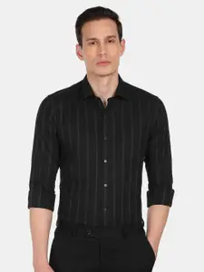 Arrow Men Black Slim Fit Striped Pure Cotton Casual Shirt
