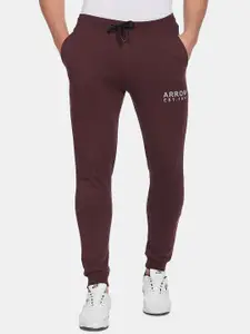 Arrow Sport Men Burgundy Typography Printed Straight-Fit Joggers
