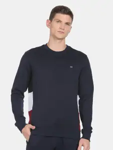 Arrow Sport Men Navy Blue Colourblocked Cotton Sweatshirt