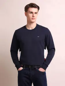 Arrow Sport Men Navy Blue Colourblocked Cotton Sweatshirt