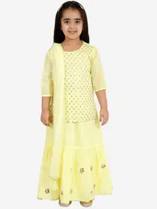 LIL DRAMA Girls Yellow & Silver-Toned Embellished Sequinned Ready to Wear Lehenga Set