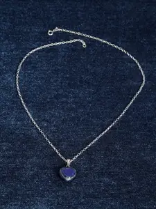 TRISHONA 925 Sterling Silver & Silver-Plated Blue Heart Shaped Stone Studded Pendant With Link Chain