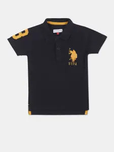 U.S. Polo Assn. Kids U S Polo Assn Kids Boys Blue & Yellow Cotton Brand Logo Polo Collar T-shirt