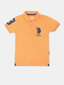 U.S. Polo Assn. Kids Boys Orange Pure Cotton Polo Collar T-shirt