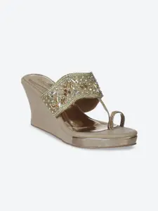 Biba Gold-Toned Embellished Wedge Sandals