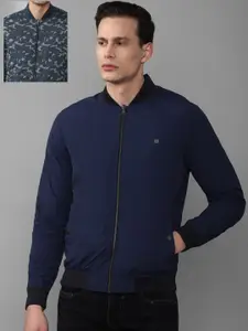 Louis Philippe Jeans Men Navy Blue Camouflage Reversible Cotton Bomber Jacket