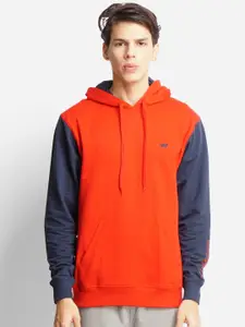 Wildcraft Men Orange Colourblocked Hooded Cotton Sweatshirt