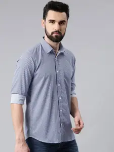 Kryptic Men Blue & White Smart Printed Casual Shirt